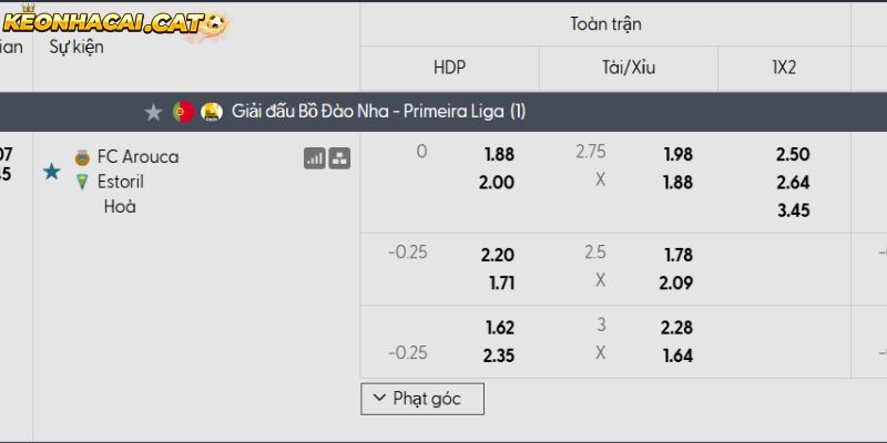 Soi kèo Arouca vs Estoril qua tỷ lệ