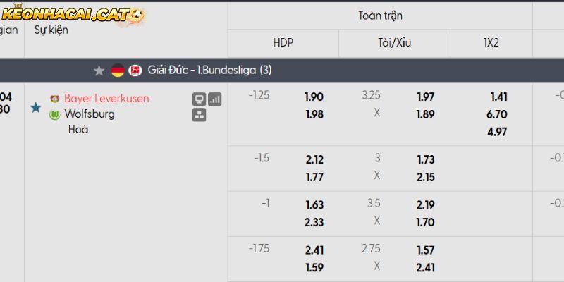 Soi kèo Bayer Leverkusen vs Wolfsburg qua tỷ lệ
